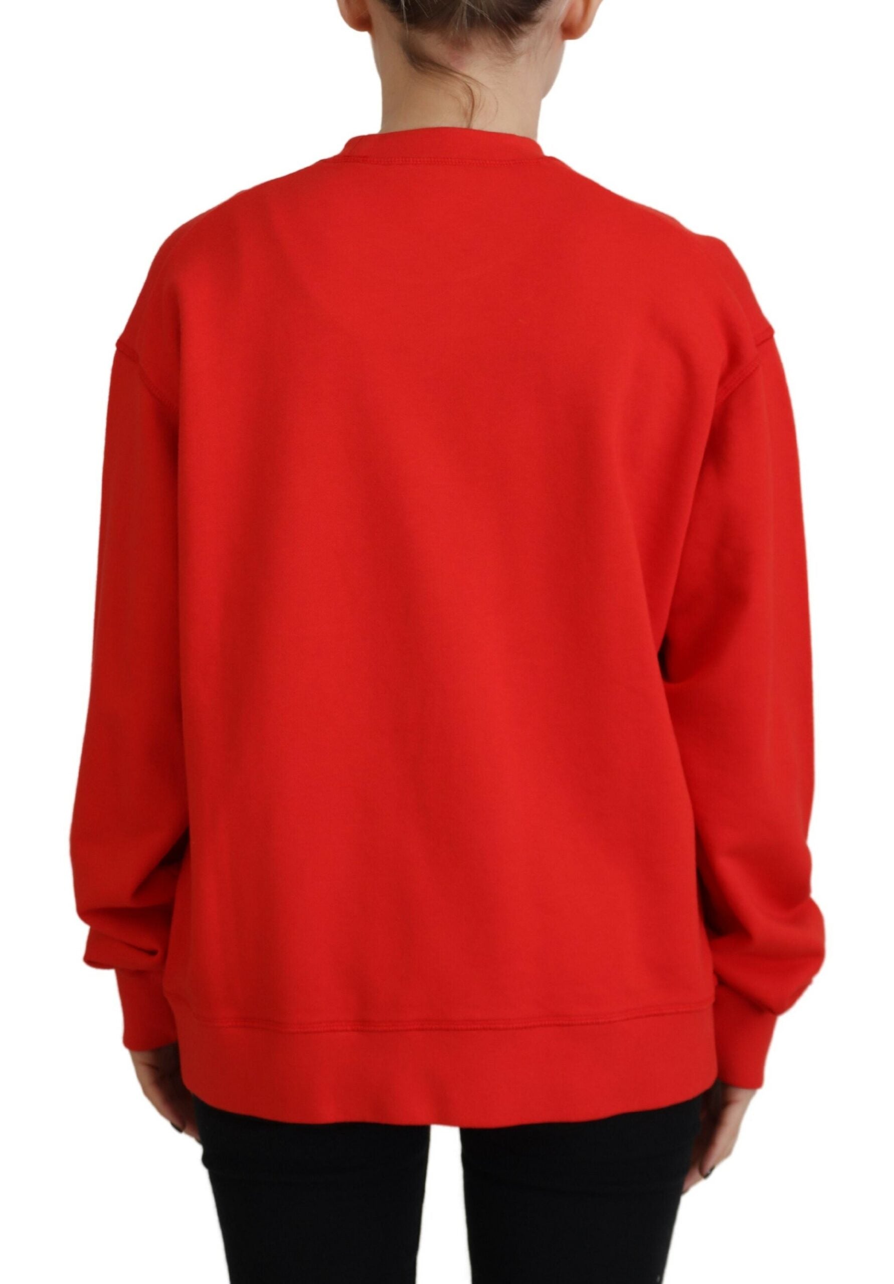Roter bedruckter Langarmpullover aus Baumwolle mit Rundhalsausschnitt