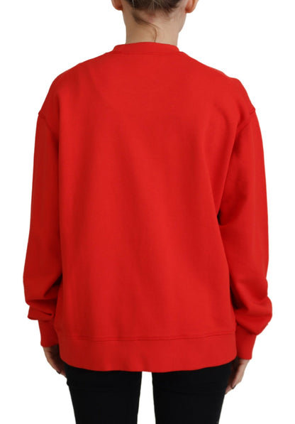 Roter bedruckter Langarmpullover aus Baumwolle mit Rundhalsausschnitt
