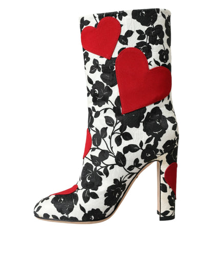 Weiße Blumenherzen Leder Stiefeletten Schuhe