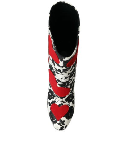 Weiße Blumenherzen Leder Stiefeletten Schuhe