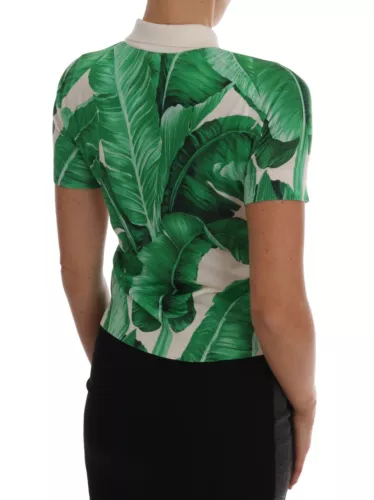 Grünes Seiden-Poloshirt mit Bananen-Print