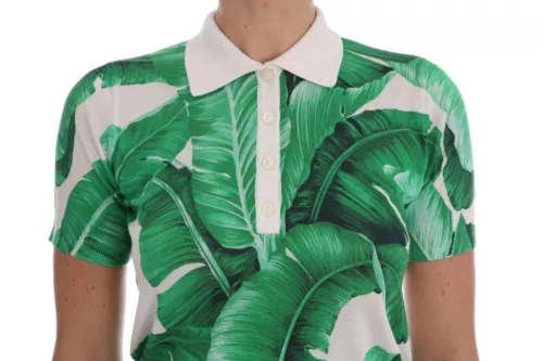 Grünes Seiden-Poloshirt mit Bananen-Print