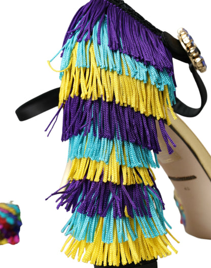 Mehrfarbige Mary-Jane-Schuhe mit Pailletten und Kristallen