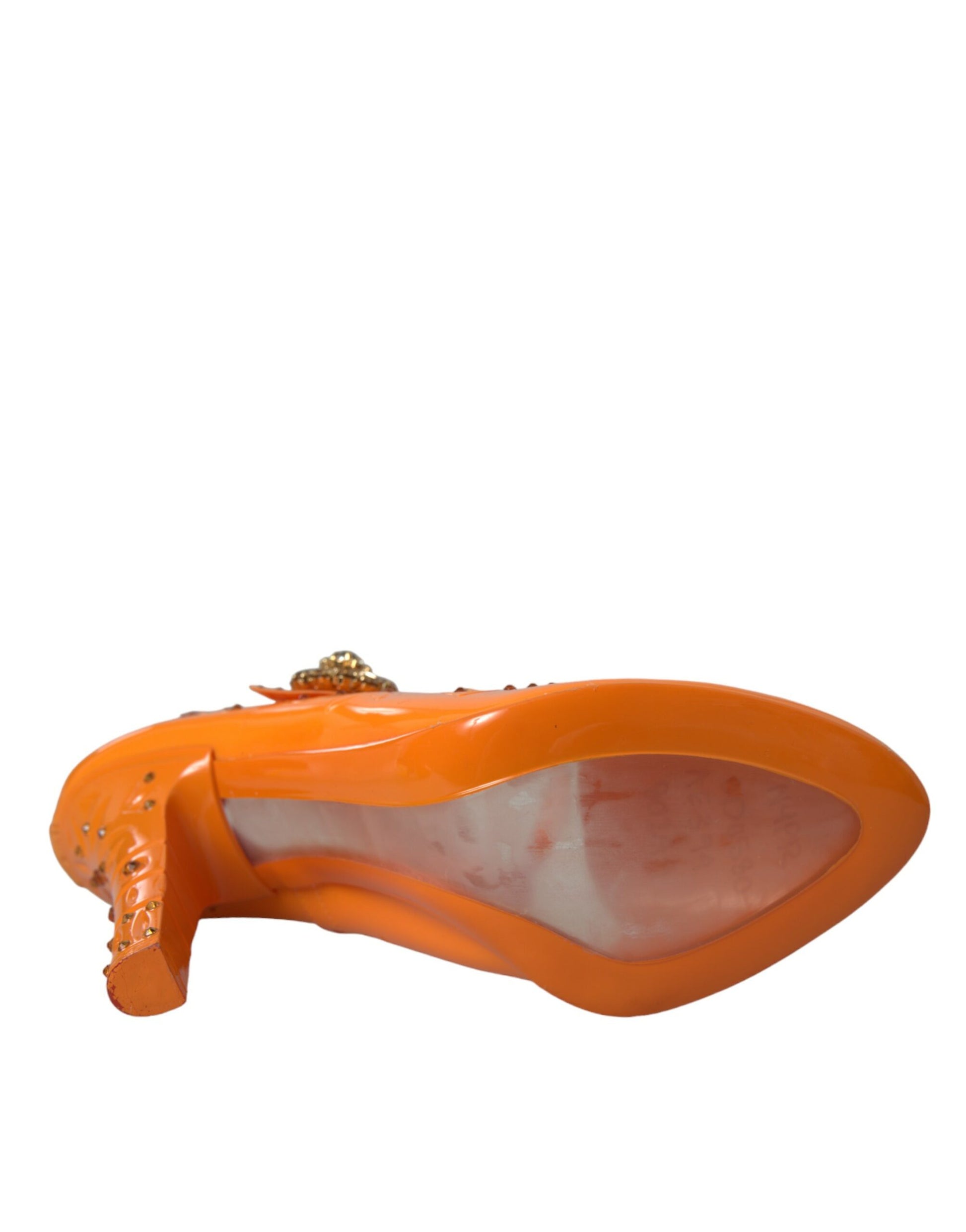 Orange CINDERELLA Pumps mit Blumenmuster und Kristallen