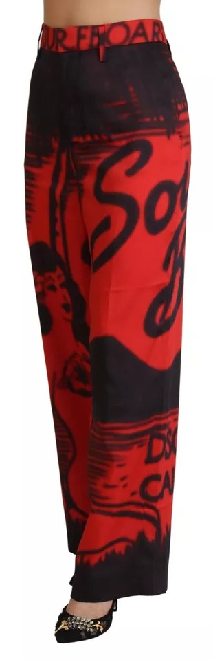 Rote bedruckte gerade Hose mit hoher Taille