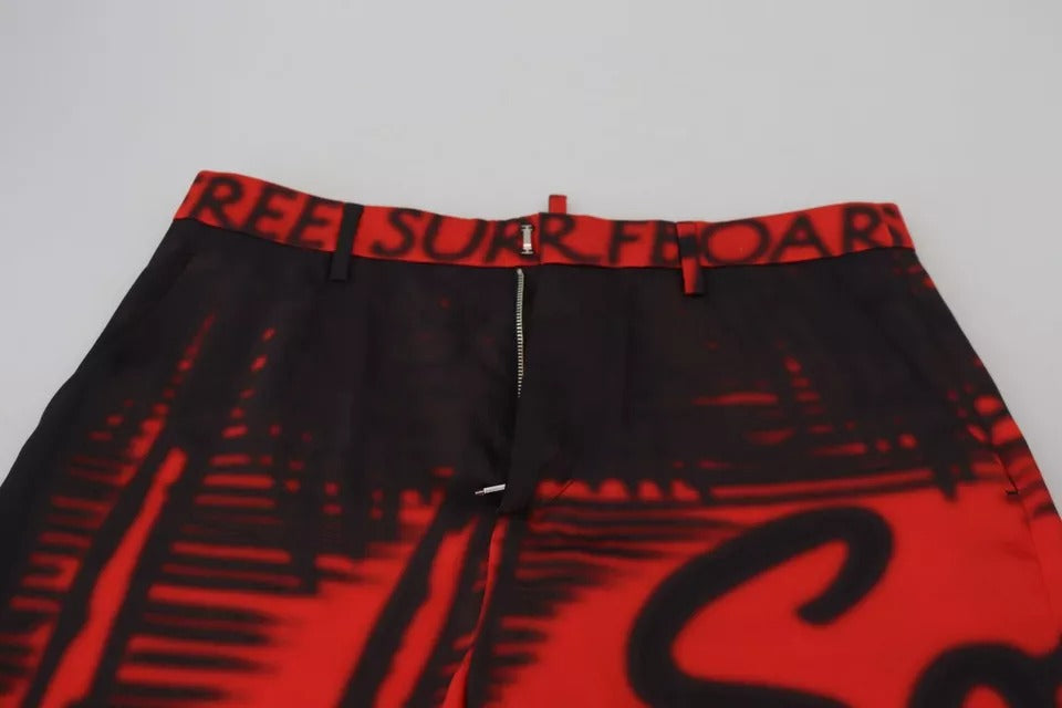 Rote bedruckte gerade Hose mit hoher Taille