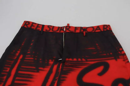 Rote bedruckte gerade Hose mit hoher Taille