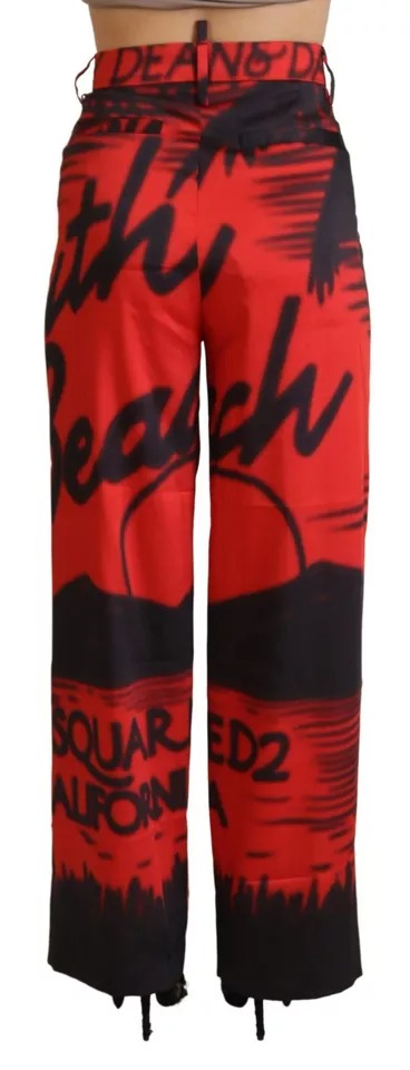Rote bedruckte gerade Hose mit hoher Taille