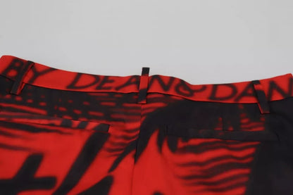 Rote bedruckte gerade Hose mit hoher Taille