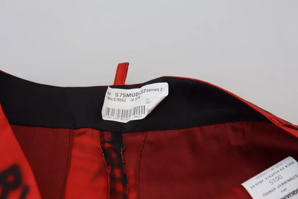 Rote, bedruckte Cropped-Hose mit hoher Taille und weitem Bein