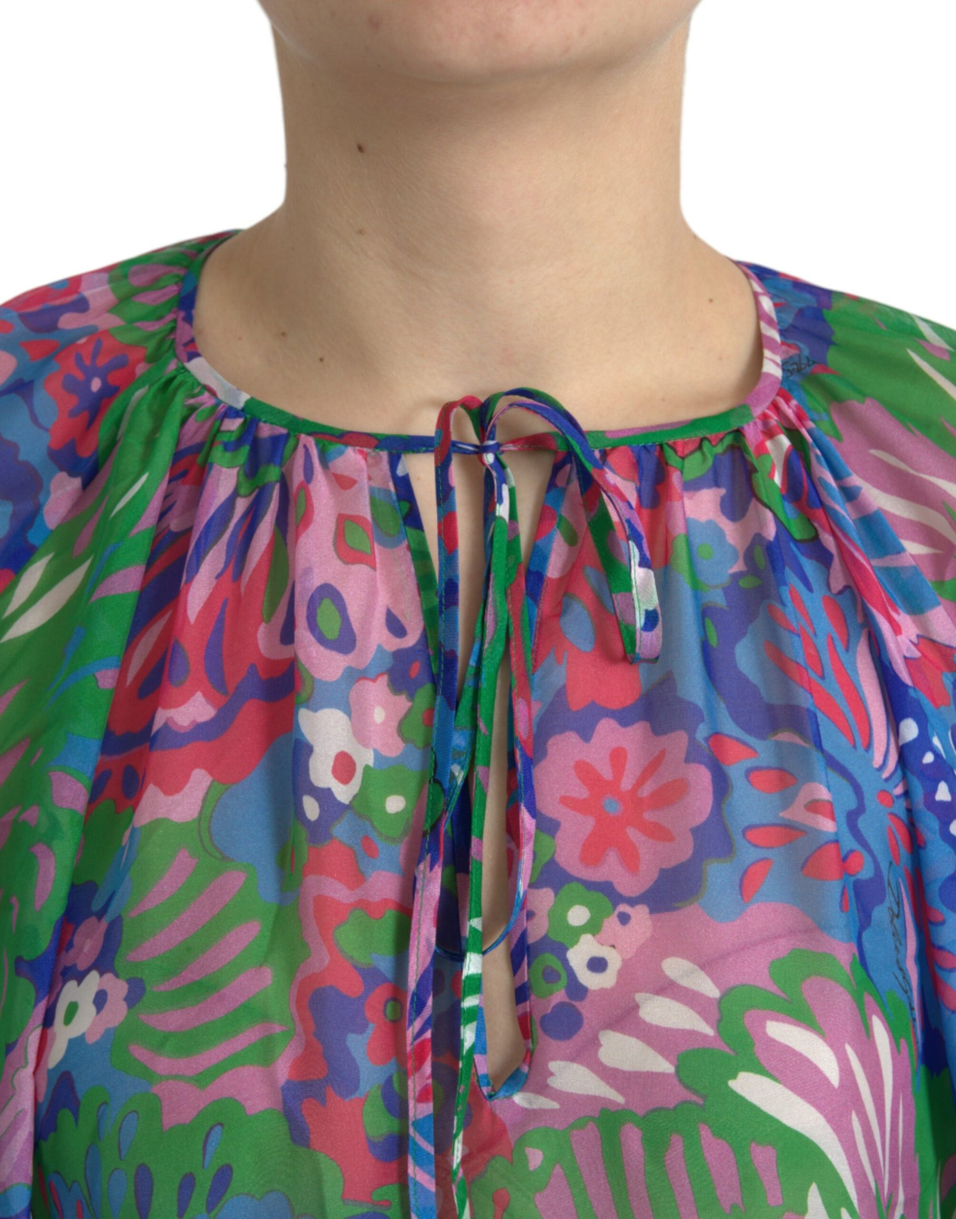Mehrfarbiges Maxi-Kaftan-Kleid aus Seide mit Blumenmuster