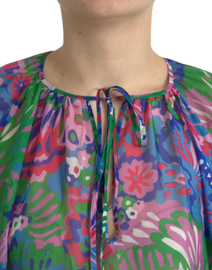 Mehrfarbiges Maxi-Kaftan-Kleid aus Seide mit Blumenmuster