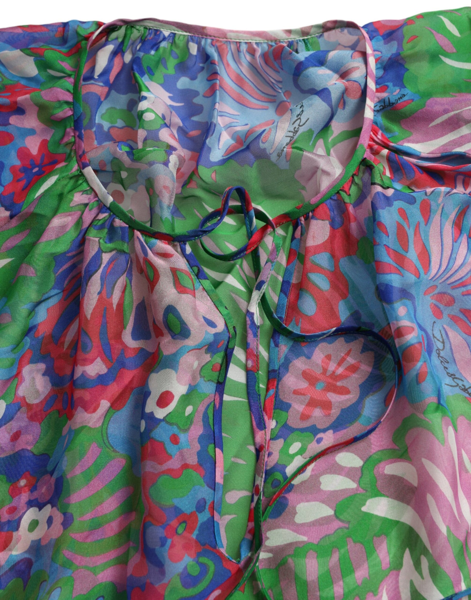 Mehrfarbiges Maxi-Kaftan-Kleid aus Seide mit Blumenmuster