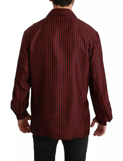 Schwarz-rotes Freizeithemd mit Zickzack-Muster