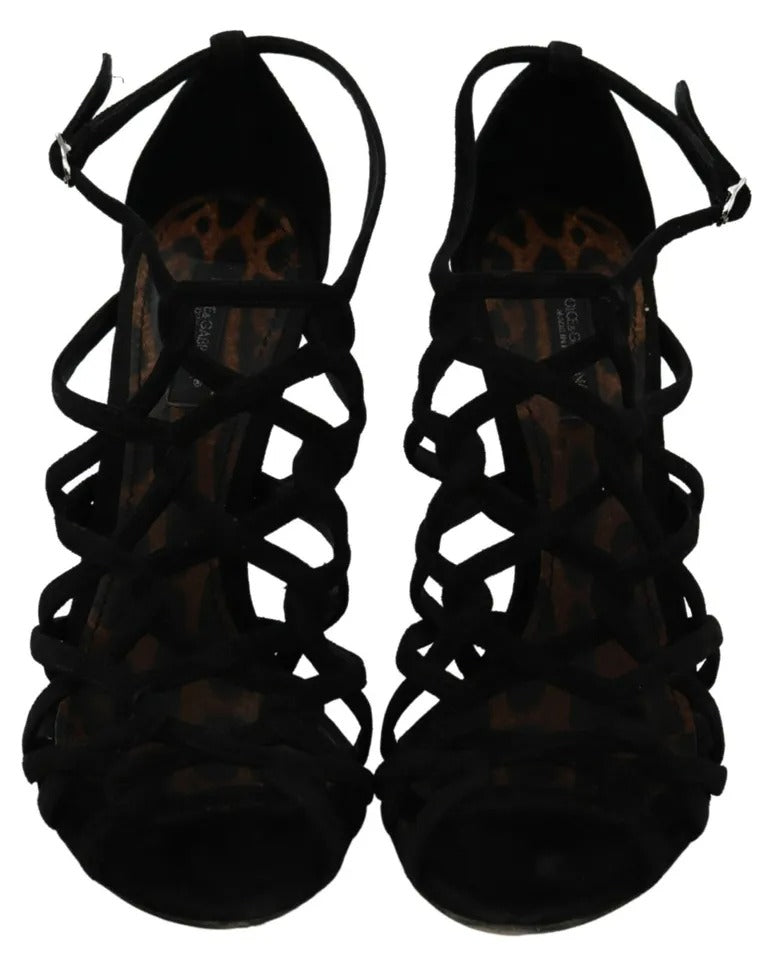 Schwarze Stilettos aus Wildleder mit Knöchelriemen