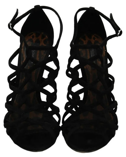 Schwarze Stilettos aus Wildleder mit Knöchelriemen