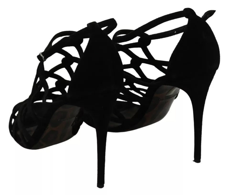Schwarze Stilettos aus Wildleder mit Knöchelriemen