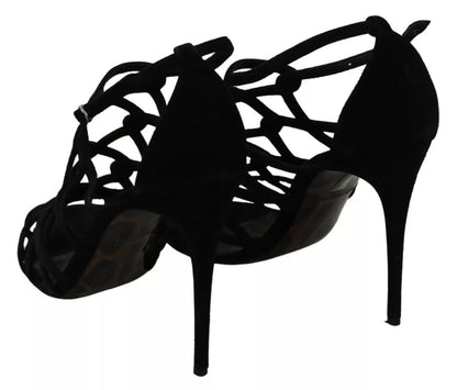 Schwarze Stilettos aus Wildleder mit Knöchelriemen
