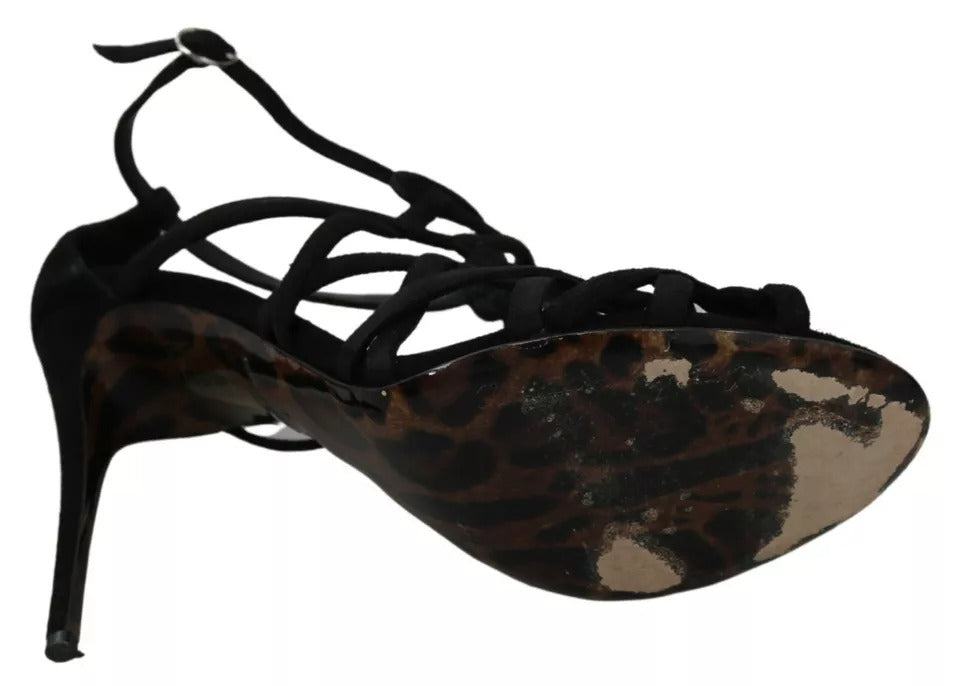 Schwarze Stilettos aus Wildleder mit Knöchelriemen