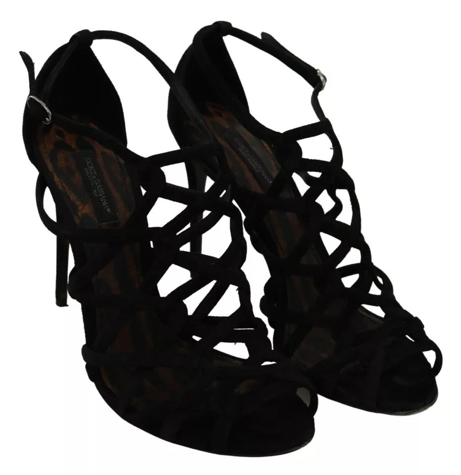 Schwarze Stilettos aus Wildleder mit Knöchelriemen