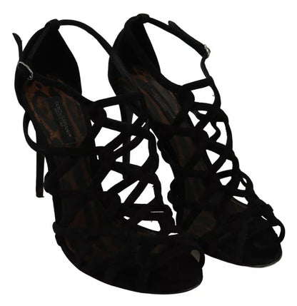 Schwarze Stilettos aus Wildleder mit Knöchelriemen