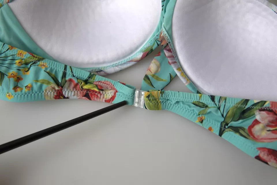 Mintgrünes Strand-Bikinioberteil mit Blumenmuster