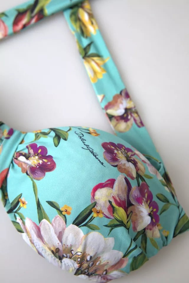Mintgrünes Strand-Bikinioberteil mit Blumenmuster