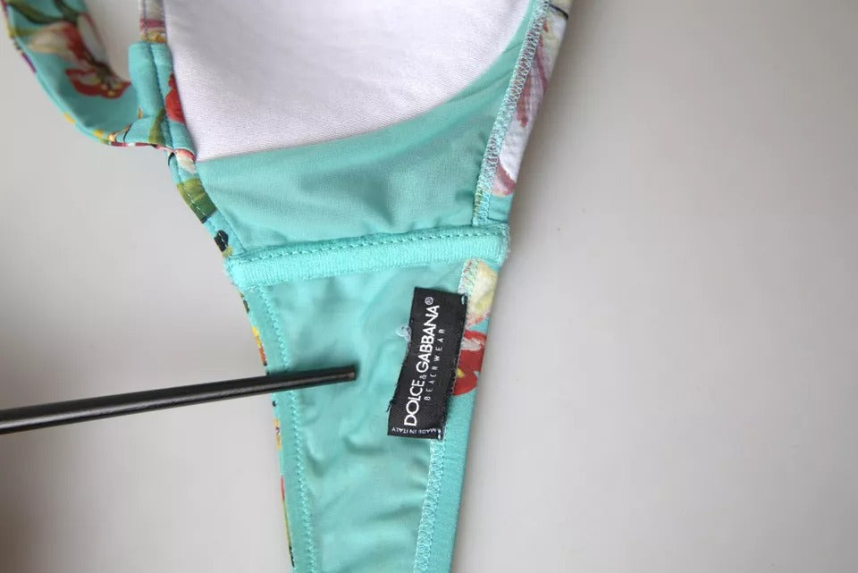 Mintgrünes Strand-Bikinioberteil mit Blumenmuster