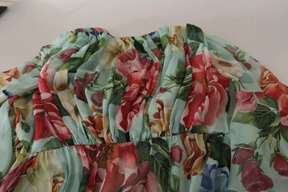 Mehrfarbiges Wickelkleid aus grüner Seide