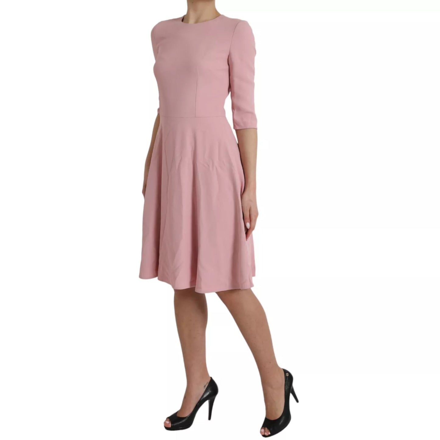 Rosa A-Linien-Kleid aus Viskose mit ausgestellten Ärmeln