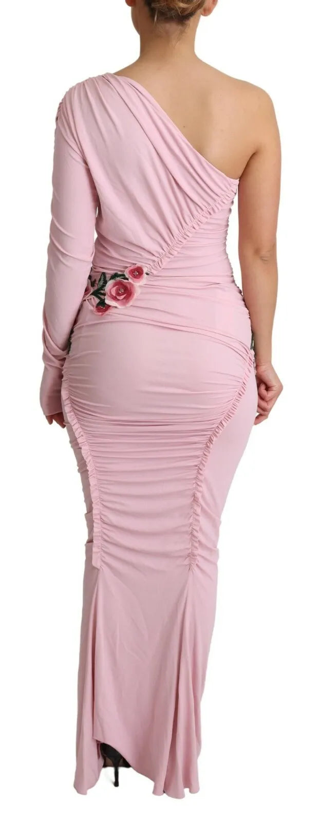 Rosafarbenes One-Shoulder-Kleid mit Blumenverzierung