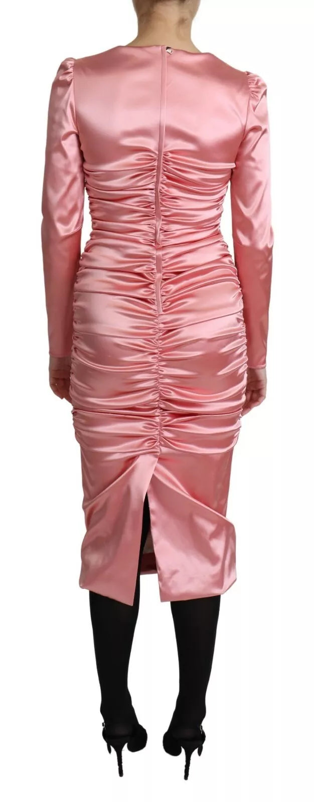Rosa, langärmliges, figurbetontes Midikleid