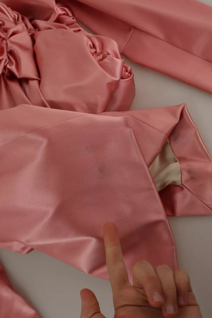Rosa, langärmliges, figurbetontes Midikleid