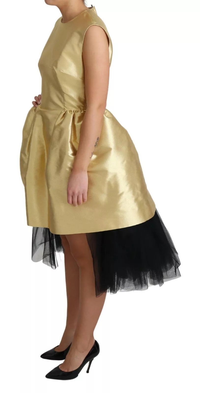 Ärmelloses A-Linien-Tüllkleid aus Polyester in Gold