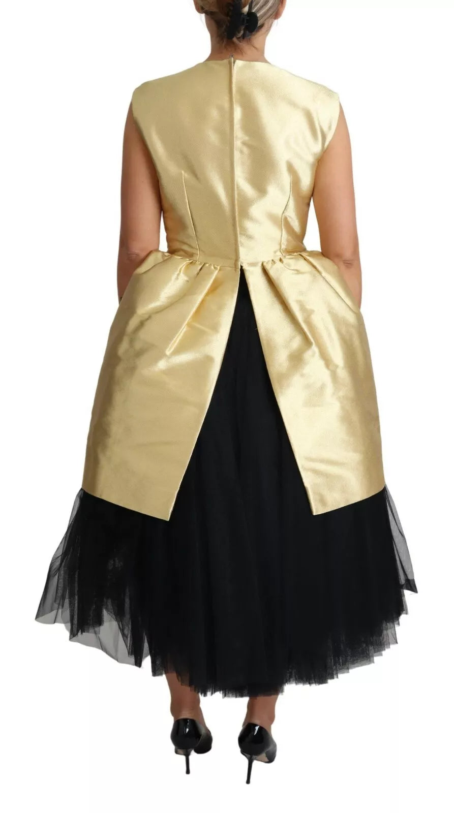 Ärmelloses A-Linien-Tüllkleid aus Polyester in Gold
