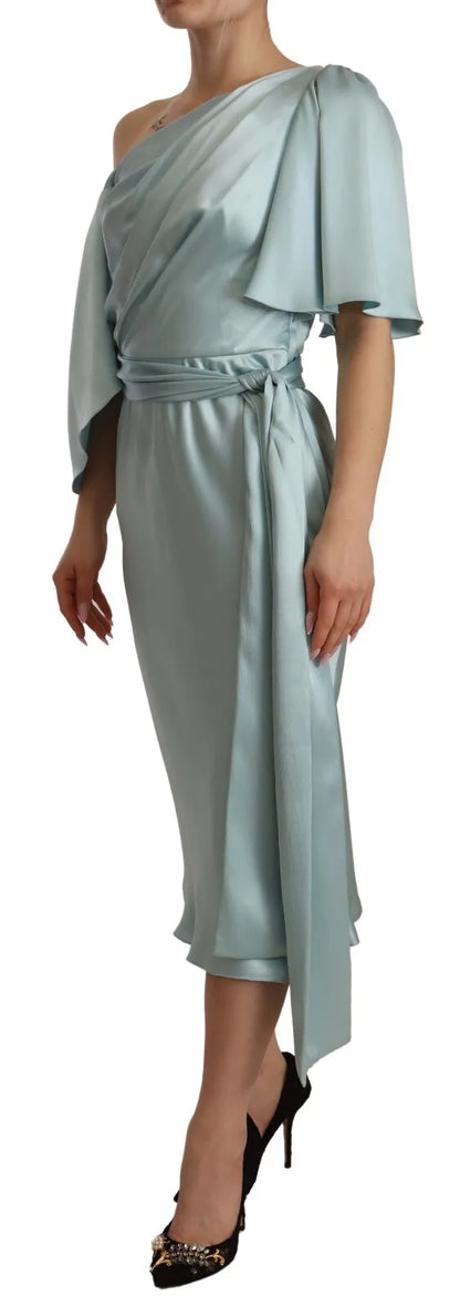 Figurbetontes One-Shoulder-Midikleid aus Seide in Mintgrün