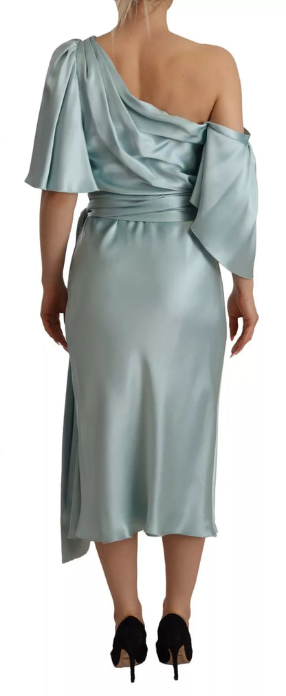 Figurbetontes One-Shoulder-Midikleid aus Seide in Mintgrün