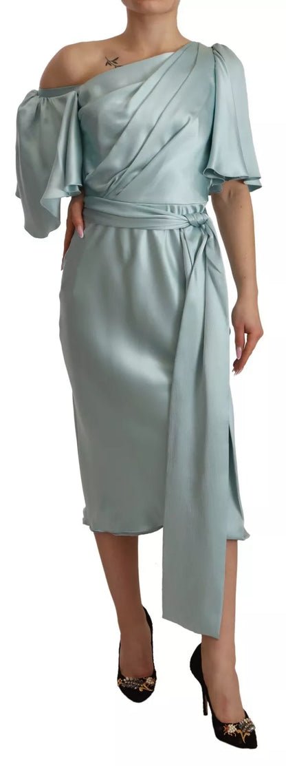 Figurbetontes One-Shoulder-Midikleid aus Seide in Mintgrün