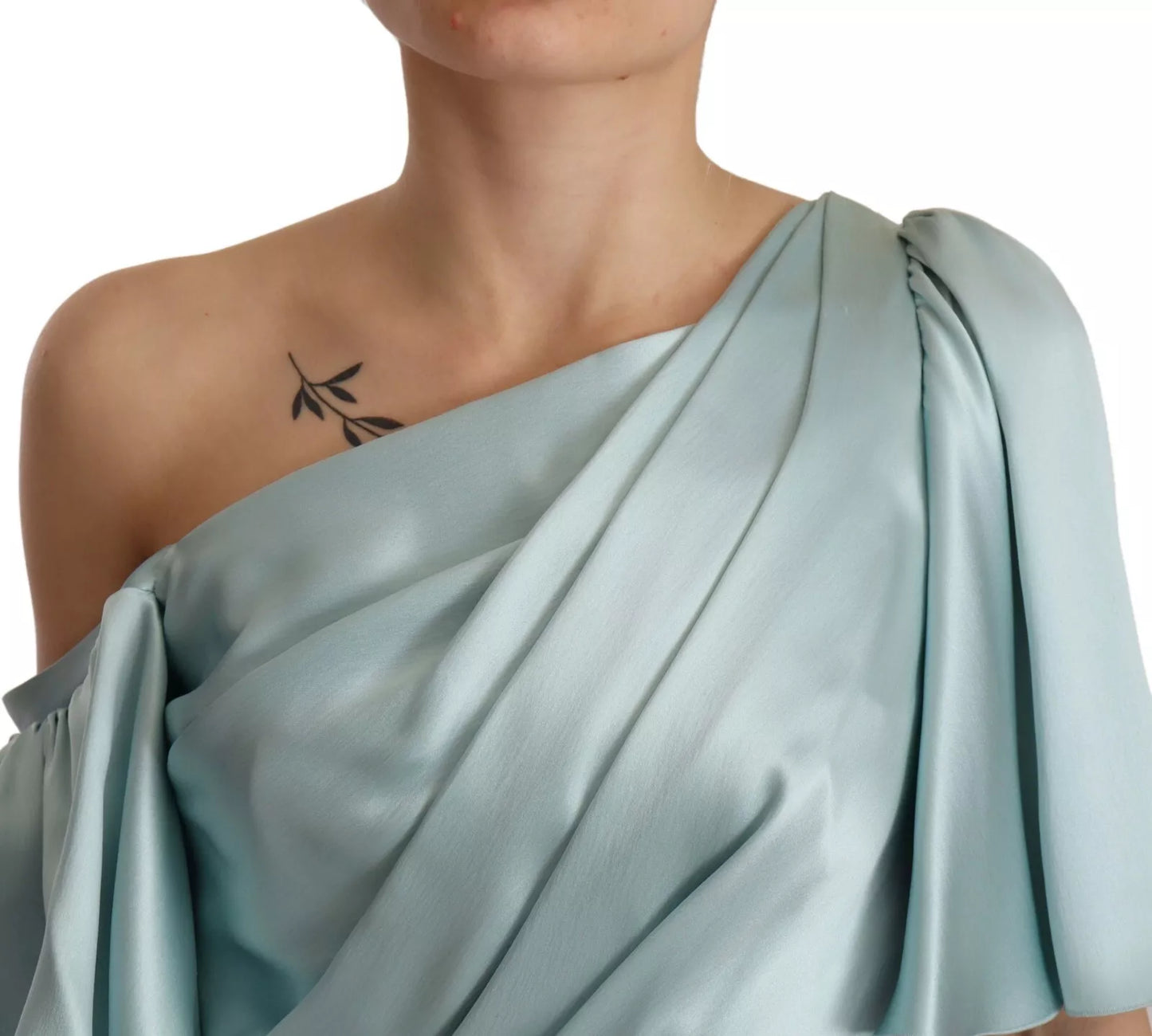 Figurbetontes One-Shoulder-Midikleid aus Seide in Mintgrün