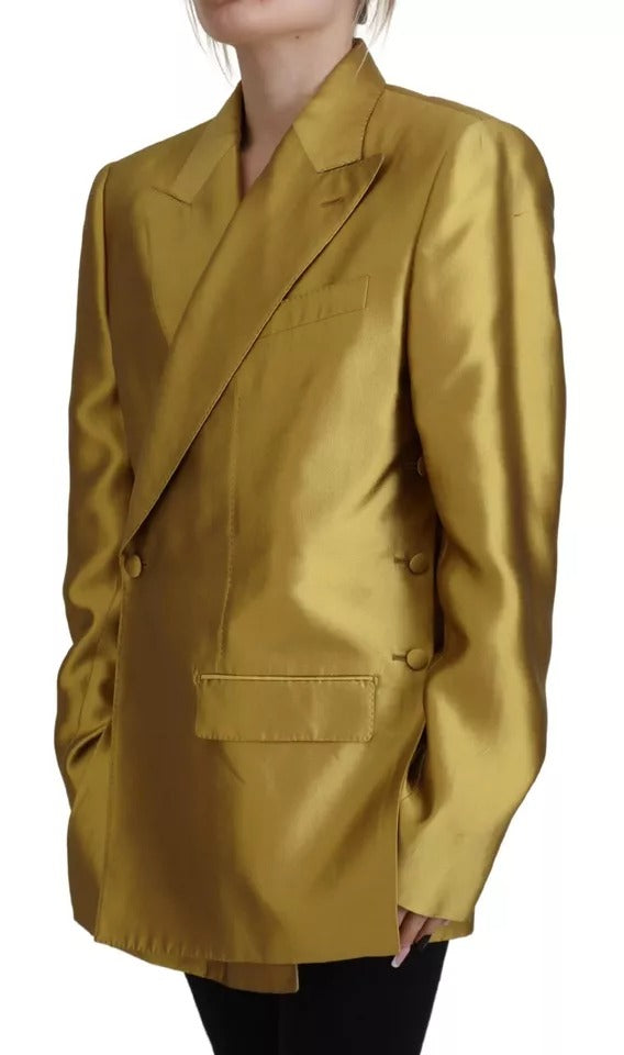 Goldfarbener Blazer aus Satin mit langen Ärmeln