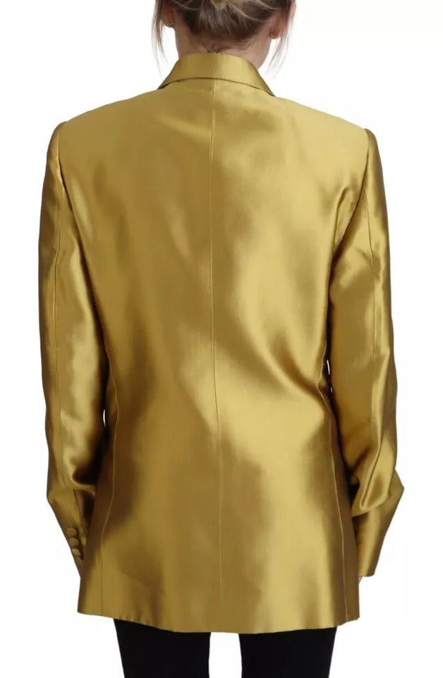 Goldfarbener Blazer aus Satin mit langen Ärmeln