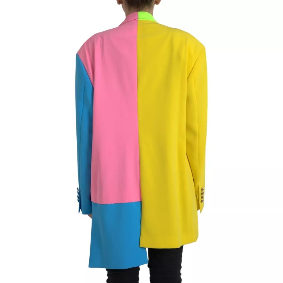 Mehrfarbige Patchwork-Manteljacke mit steigendem Revers