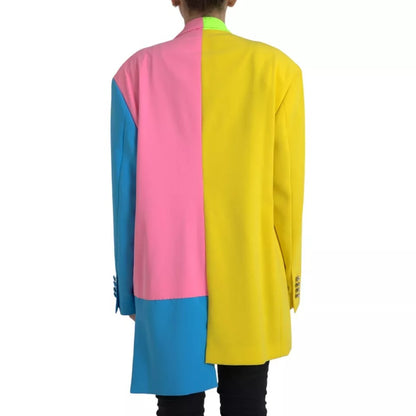 Mehrfarbige Patchwork-Manteljacke mit steigendem Revers