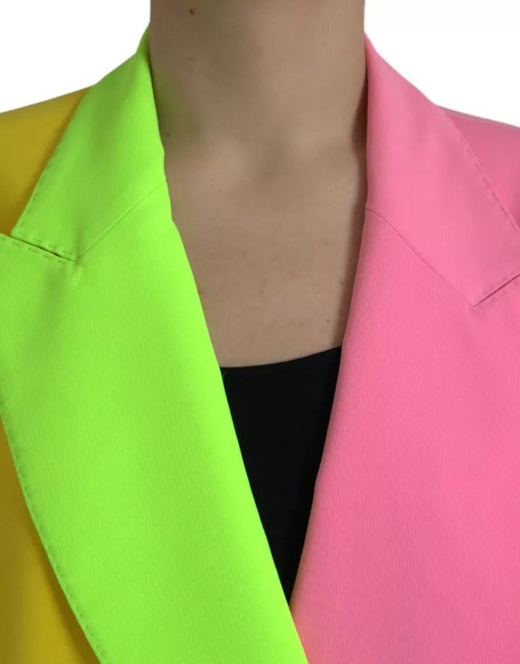 Mehrfarbige Patchwork-Manteljacke mit steigendem Revers
