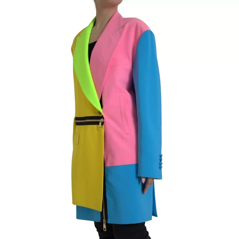 Mehrfarbige Patchwork-Manteljacke mit steigendem Revers
