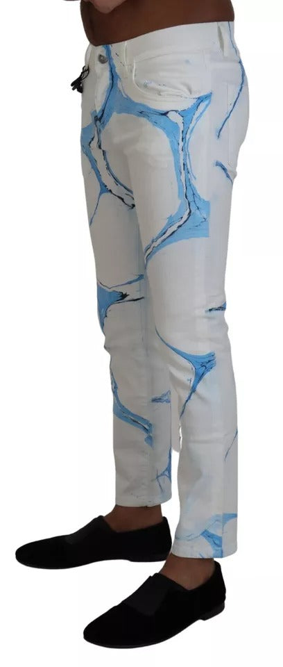 Weiß-blaue Skinny-Jeans aus Baumwolle