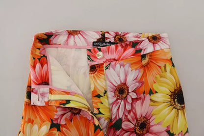 Mehrfarbige, verkürzte Hose mit Blumenmuster und hoher Taille