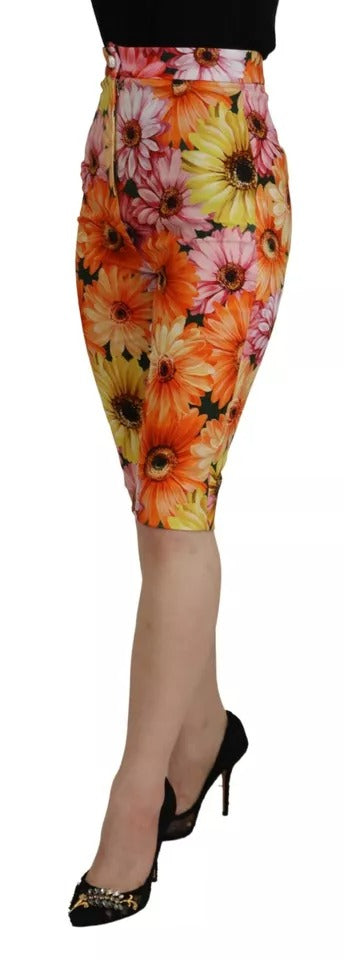 Mehrfarbige, verkürzte Hose mit Blumenmuster und hoher Taille