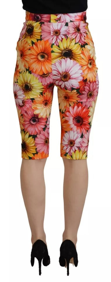 Mehrfarbige, verkürzte Hose mit Blumenmuster und hoher Taille