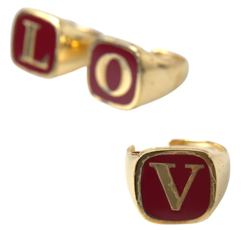 Gold Messing LOVE Emaille 3er Set Ring